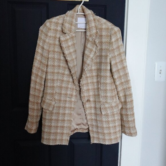 Mango Jackets & Blazers - Mango Tweed Jacket Blazer With Jewel Button S